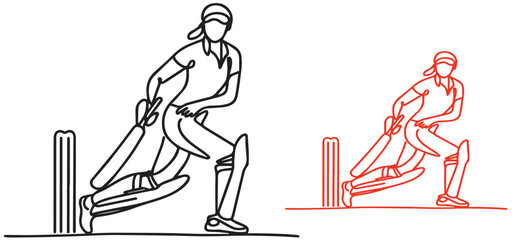 single line art women cricket player vector