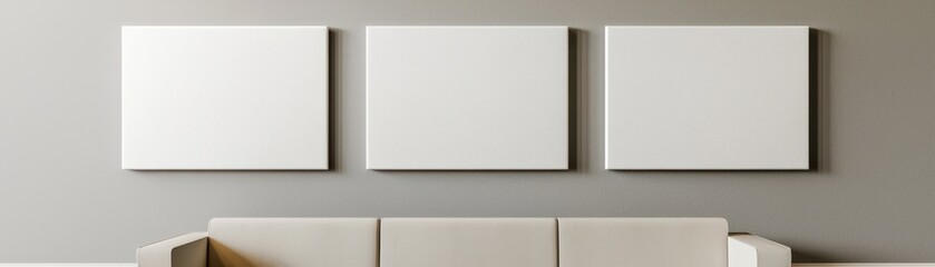 Modern interior with blank canvases and minimalist decor.