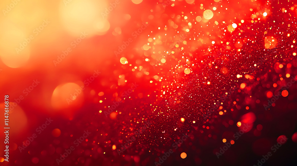 Poster abstract red background with gold particles and waves.a vibrant red background is adorned with flowi