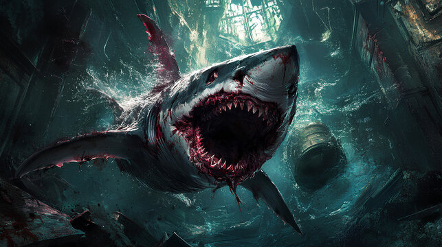 shark infected with a very scary zombie virus