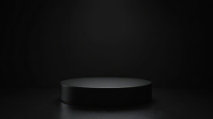 Black Cylindrical Platform On Dark Background