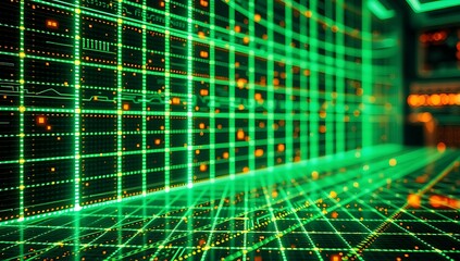 Futuristic Green Grid Digital Data Visualization