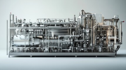 Industrial machinery operation factory floor technical diagram modern environment side view engineering concept