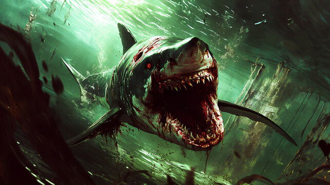 shark infected with a very scary zombie virus