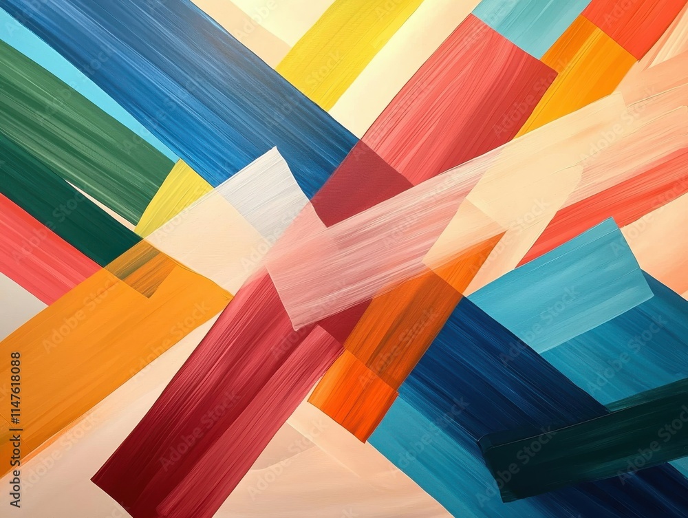 Poster vibrant abstract design with colorful brush strokes and patterns.
