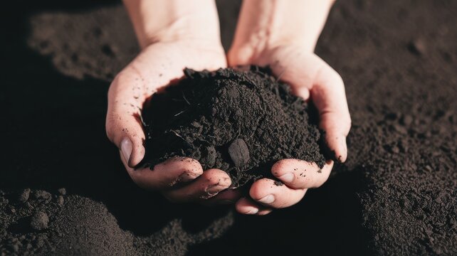 Person is holding a handful of dirt - Powered by Adobe