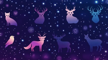 Fototapeta premium Whimsical animal silhouettes night sky digital art fantasy aesthetic colorful atmosphere