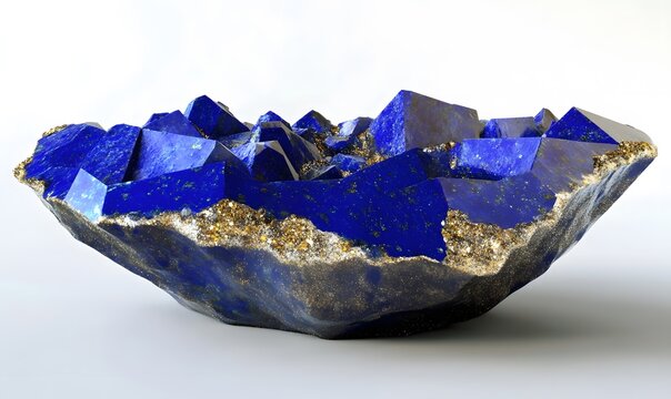 Deep blue lapis lazuli geode with golden pyrite inclusions.