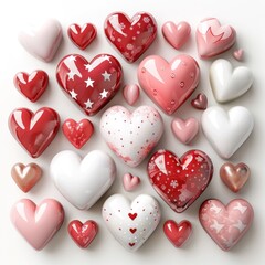 Obraz premium Assorted red and pink heart shaped of love and romance arranged in a creative flat lay composition for a Valentine s Day greeting card or
