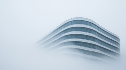 Naklejka premium Modern building shrouded in fog, minimalist architecture.