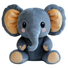 Blue plush elephant toy with hat, transparent PNG for children's products