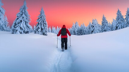 Winter Hiking Adventure in a Snowy Landscape
