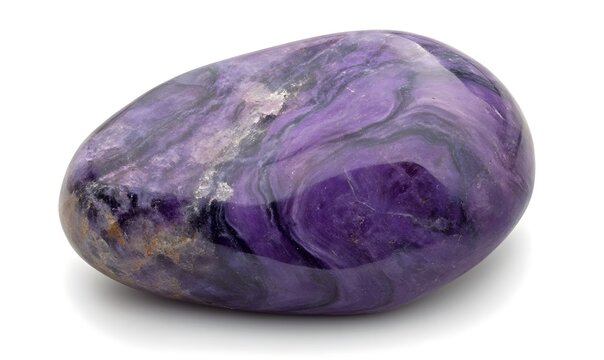 Polished purple charoite stone isolated on white background.