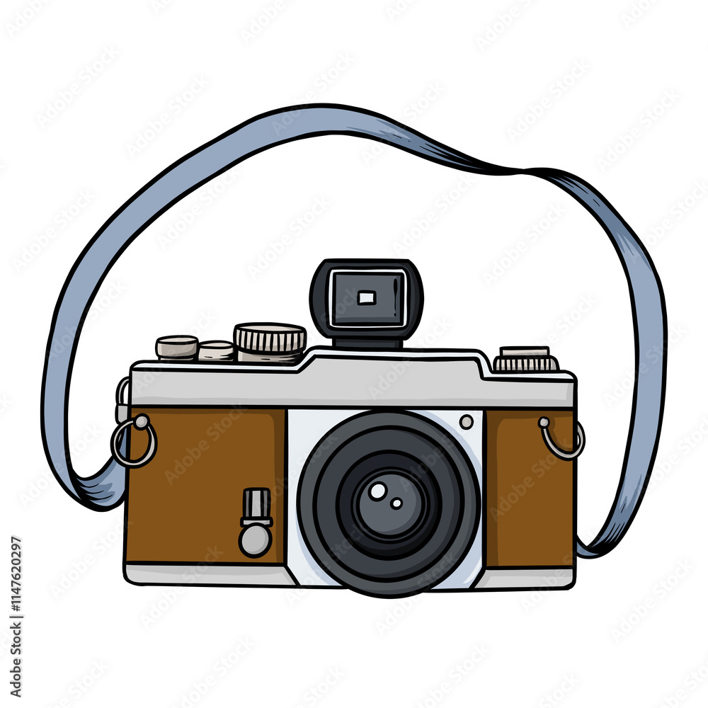 Poster camera with a strap sticker design element