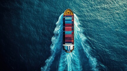 Aerial View of a Cargo Ship Sailing on the Ocean