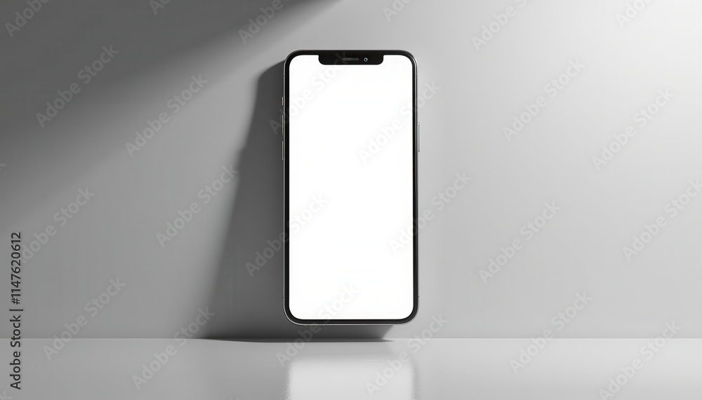 Poster a modern smartphone mockup with a blank screen is displayed against a minimalist gray background, ca