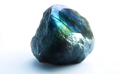 Raw blue sapphire gem with rough texture isolated.