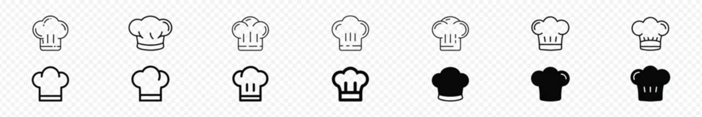 Chef hat icon set. Restaurant sign and symbol. Chef in a cooking hat icon, restaurant serving icon, chef icon and logo and cook with hat, 