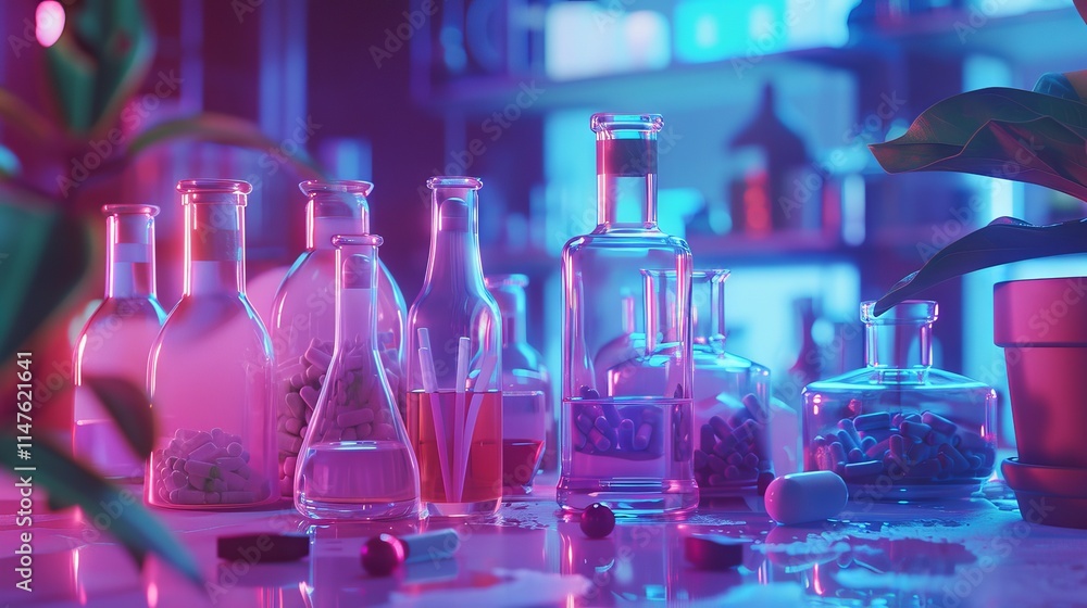 Poster scientist conducting laboratory experiment to analyze and test chemical substances in a controlled e