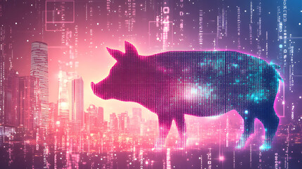 Picture of cute pig, pork, processed food, photograph or illustrator for advertising