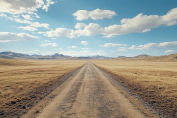 The end of the paved road in the steppes of Mongolia.