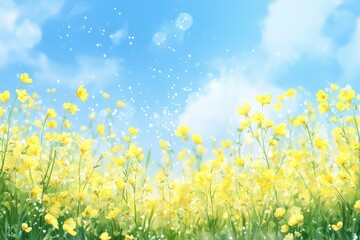 Fototapeta premium Spring background with yellow bloom blossoming under the blue sky 