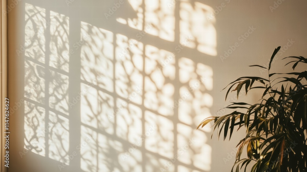 Poster morning sunlight through window creating beautiful shadow patterns