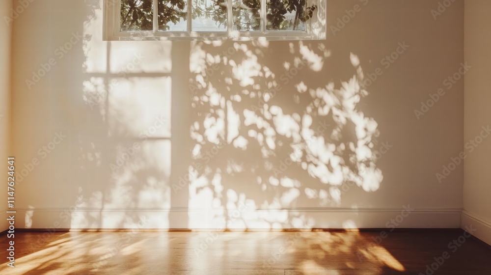 Poster sunlight streaming through window casting beautiful shadow patterns on wall