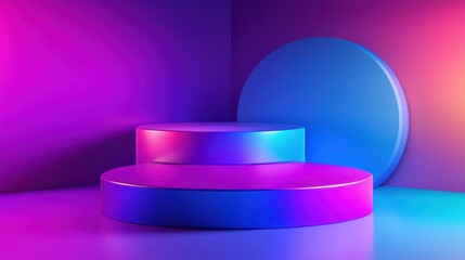 Abstract Neon Display with Cylindrical Platforms