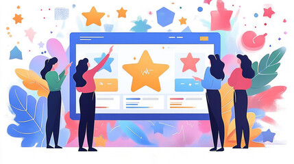 Corporate Questionnaire Star Rating System Marketing Flat Illustration