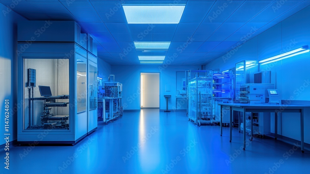 Poster advanced quantum computing laboratory with specialized equipment and technology