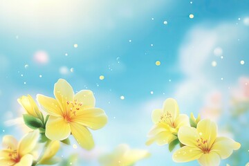 Fototapeta premium Spring background with yellow bloom blossoming under the blue sky 