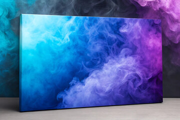 Blue and purple smoke background in an abstract canvas style by generative AI