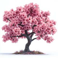 A vibrant pink flowering tree with a sturdy trunk, showcasing lush blossoms against a clean background, evoking beauty and tranquility.