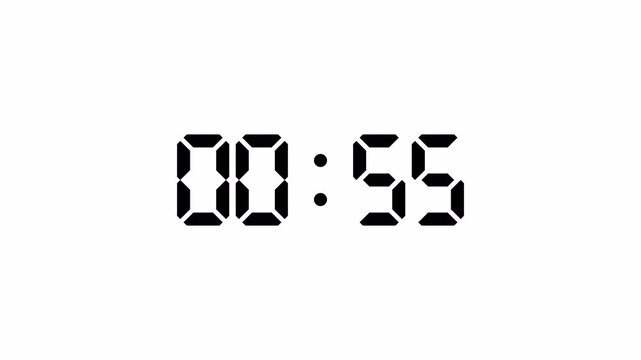  Digital countdown timer One minute animation from 60 to 0 seconds on transparent background , 60 second countdown timer, Digital Countdown video
