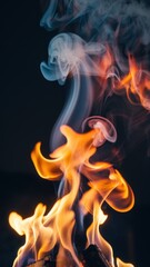 Flames Consuming Wood with Visible Smoke and Sparks Against Neutral Background