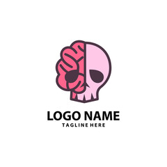 skull brain logo design vector