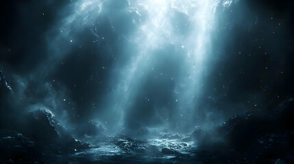 Blue Abstract Background with Light Rays and Fog