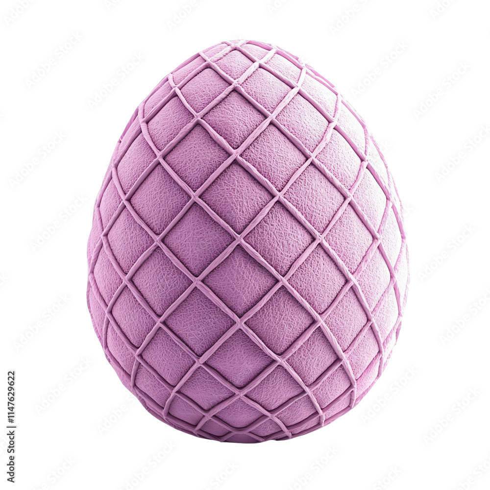 Poster a textured, pink egg with a diamond pattern, showcasing a plush and soft appearance.isolated on whit