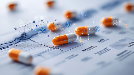 Drug capsules and test reports, big data smart medical concept