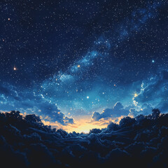 Fototapeta premium Stunning Clear Night Sky with Stars and Clouds: A Celestial View Captured with Perfect Composition and Lighting for Astrophotography Enthusiasts and Nature Lovers