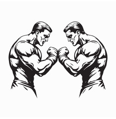 Two Determined Boxers Facing Off in the Ring, Ready to Start an Intense Boxing Match Vector Illustration