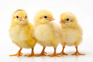 Naklejka premium Adorable chicks a over white background