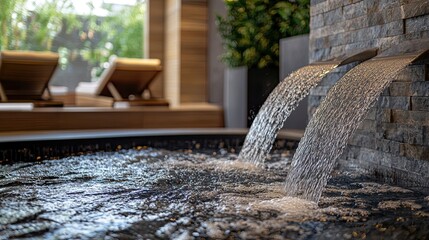 Luxury Spa Waterfall Hot Tub Relaxing Water Feature Wellness Center