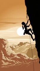 Woman is climbing a rock wall