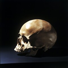 Realistic Human Skull in Dramatic Lighting on Dark Background