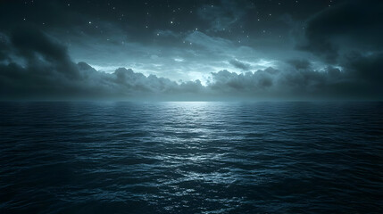 Dark Ocean Night Sky with Stars Illustration