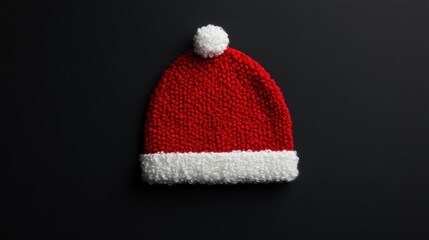 Knitted Santa hat on black background.