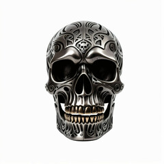 Obraz premium Metallic skull. Isolated on white background. Aztec art style, Digital illustration.