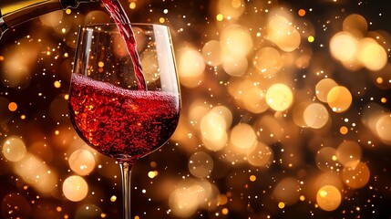 Naklejka premium A Refined Wine Experience, As Ruby Red Cascades Into a Glass, Crafting Sophistication and Rich Flavor,洗練されたワイン体験、ルビー色がグラスに注がれ、洗練と豊かな風味を創出する.Generative AI